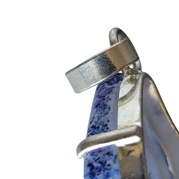 Blue Agate Slice Pendant – Sterling Silver Handmade 3" Crystal Necklace - Picture 11 of 12